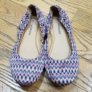 Lucky Brand 8M Navy/Coral Print Slip On Shoes